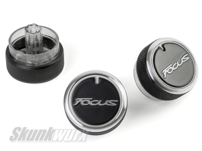 BLACK (WITH LOGO) Aluminium Air-Con Knob Set for Ford Focus