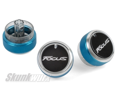 LIGHT BLUE (WITH LOGO) Aluminium Air-Con Knob Set for Ford Focus