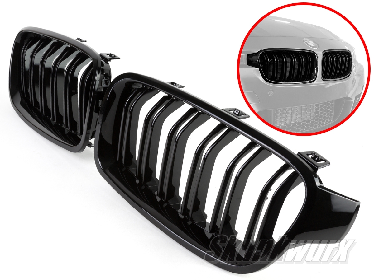 Gloss Black Twin Slat Front Bumper Kidney Grilles for BMW F30 F31 from 2011-Present
