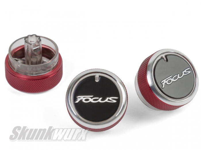 RED (WITH LOGO) Aluminium Air-Con Knob Set for Ford Focus