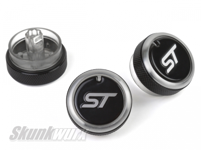 BLACK (WITH LOGO) Aluminium Air-Con Knob Set for Ford Focus (ST STYLE)